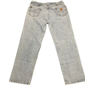 Carhartt Jeans Mens 42x34 Blue Denim Relaxed Fit Light Wash Frayed Hem B160 DST